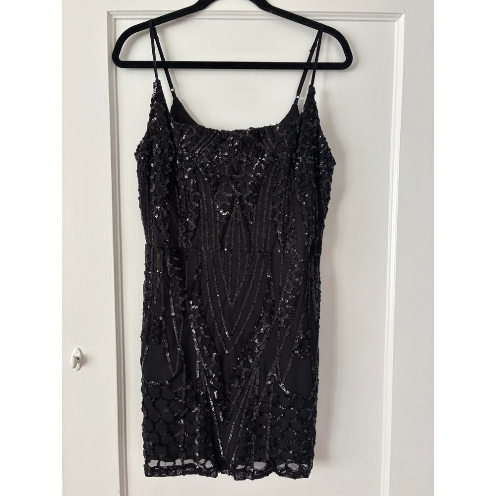 Windsor Black Sequin Bodycon Mini Dress Adjustable Straps Cocktail Party Lined